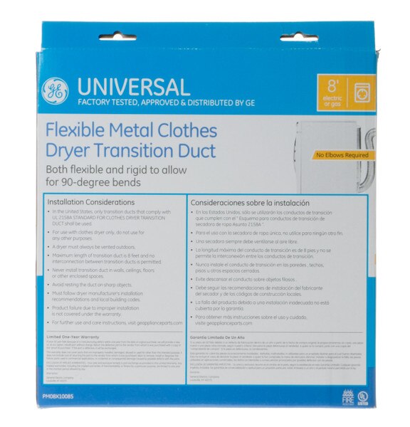 GE APPLIANCES UNIVERSAL 8' FLEXIBLE METAL DRYER DUCT PM08X10085